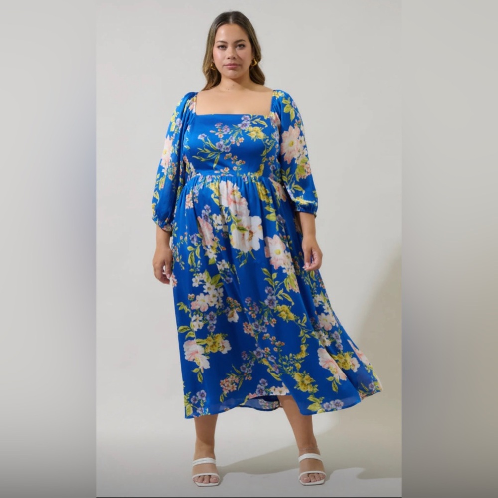 NWT Sugarlips Satin puffy sleeves  Multi-Color Floral Maxi size 3X 🌺 BC BAG 03